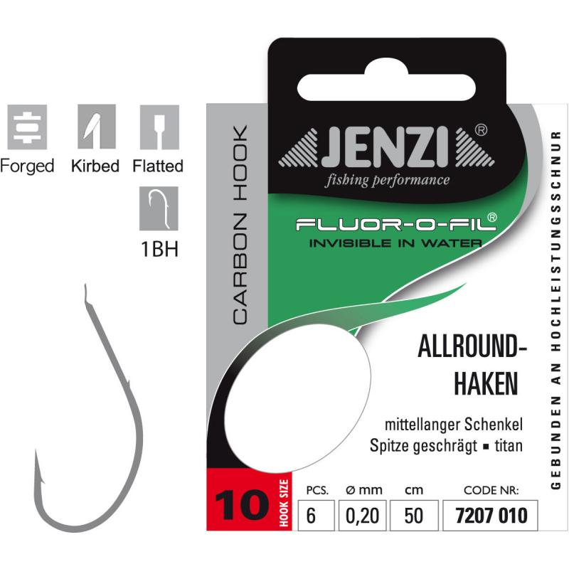 JENZI Allroundhaken Gebunden an Fluor Carbon Gr.10 0,20mm 50cm