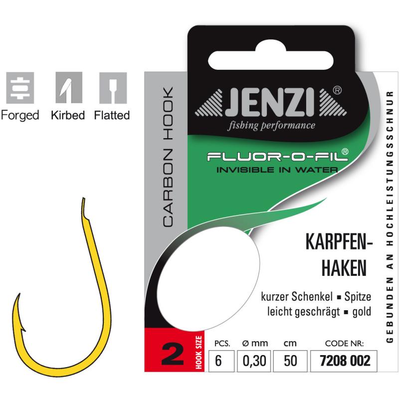 JENZI Karpfenhaken Gebunden an Fluor Carbon Gr.2 0,30mm 50cm