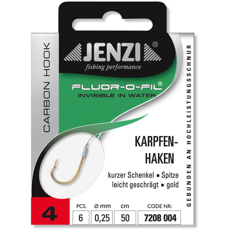 Produktbild JENZI Karpfenhaken Gebunden an Fluor Carbon Gr.4 0,25mm 50cm