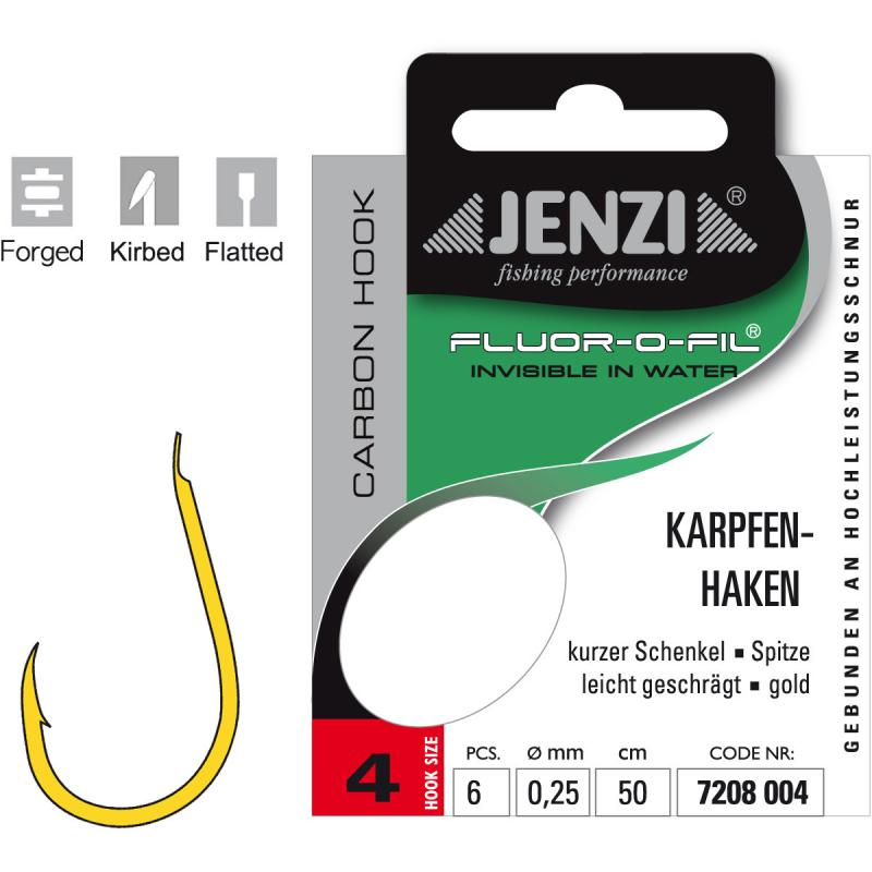 JENZI Karpfenhaken Gebunden an Fluor Carbon Gr.4 0,25mm 50cm