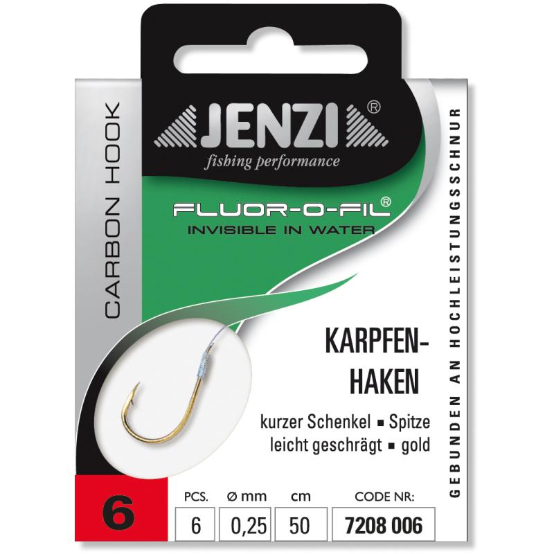 JENZI Karpfenhaken Gebunden an Fluor Carbon Gr.6 0,25mm 50cm