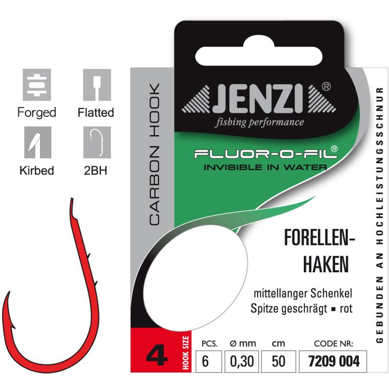 JENZI Forellenhaken Gebunden an Fluor Carbon Gr.4 0,30mm 50cm