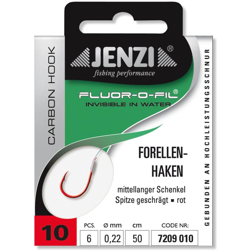 JENZI Forellenhaken Gebunden an Fluor Carbon Gr.10 0,22mm 50cm