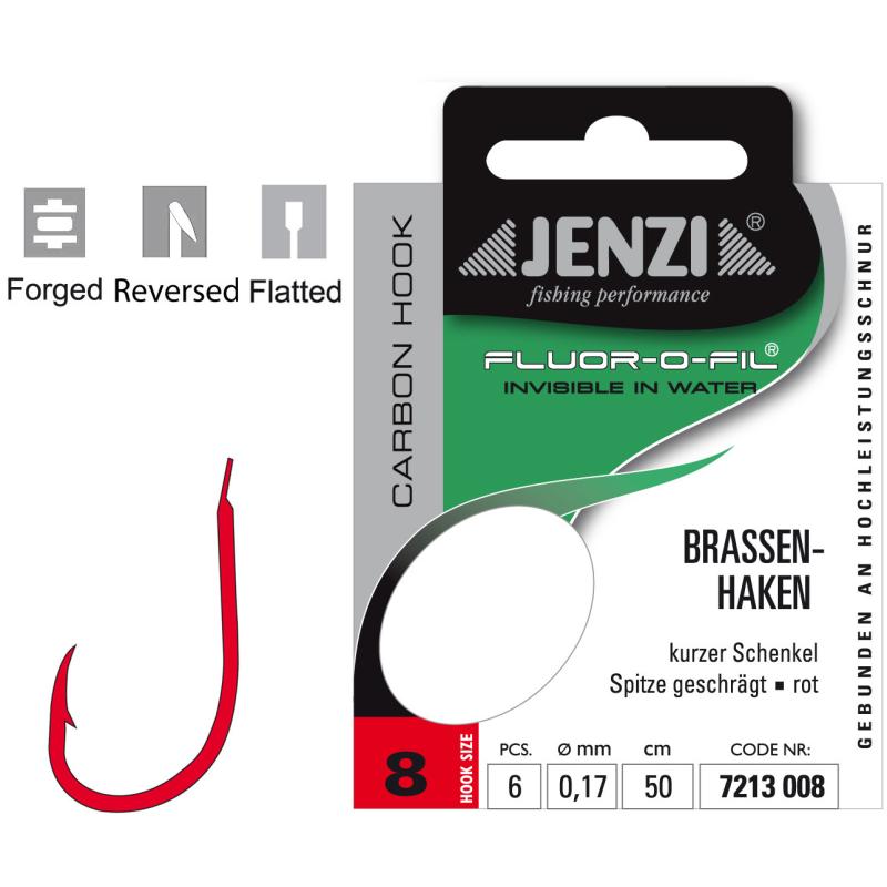 JENZI Brassenhaken Gebunden an Fluor Carbon Gr.8 0,17mm 50cm
