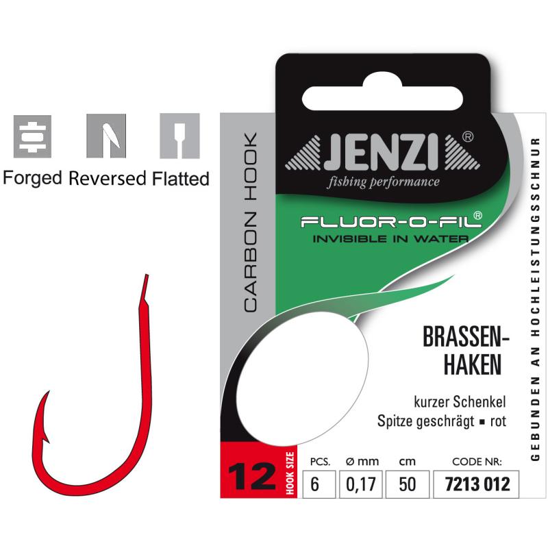 JENZI Brassenhaken Gebunden an Fluor Carbon Gr.12 0,17mm 50cm