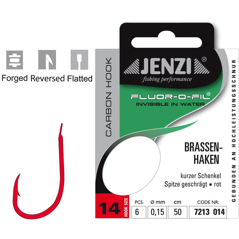JENZI Brassenhaken Gebunden an Fluor Carbon Gr.14 0,15mm 50cm