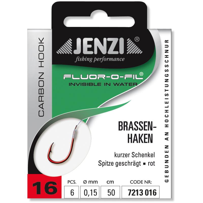 JENZI Brassenhaken Gebunden an Fluor Carbon Gr.16 0,15mm 50cm
