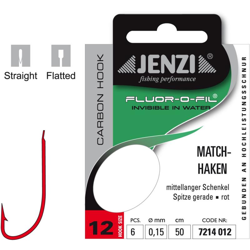 JENZI Matchhaken Gebunden an Fluor Carbon Gr.12 0,15mm 50cm