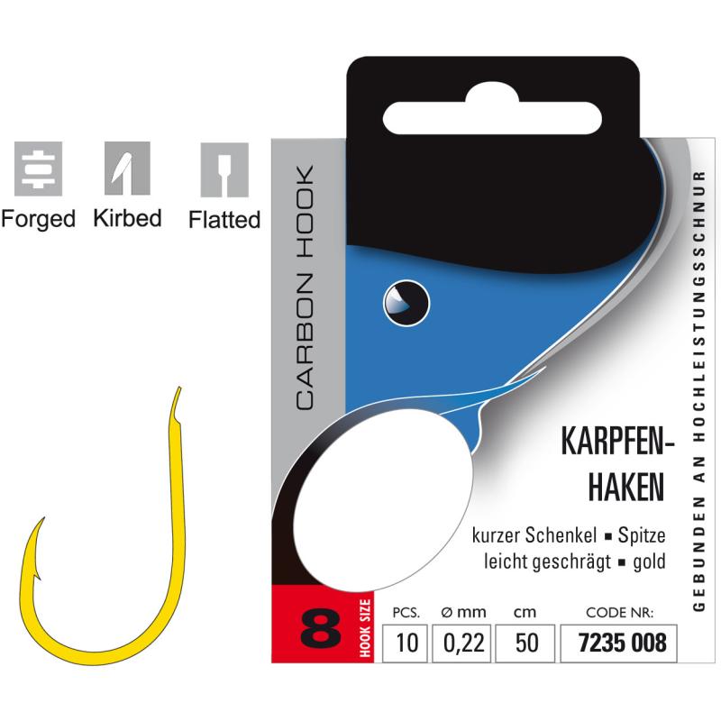 JENZI Karpfenhaken Gebunden, Gold Gr.8 0,22mm 50cm