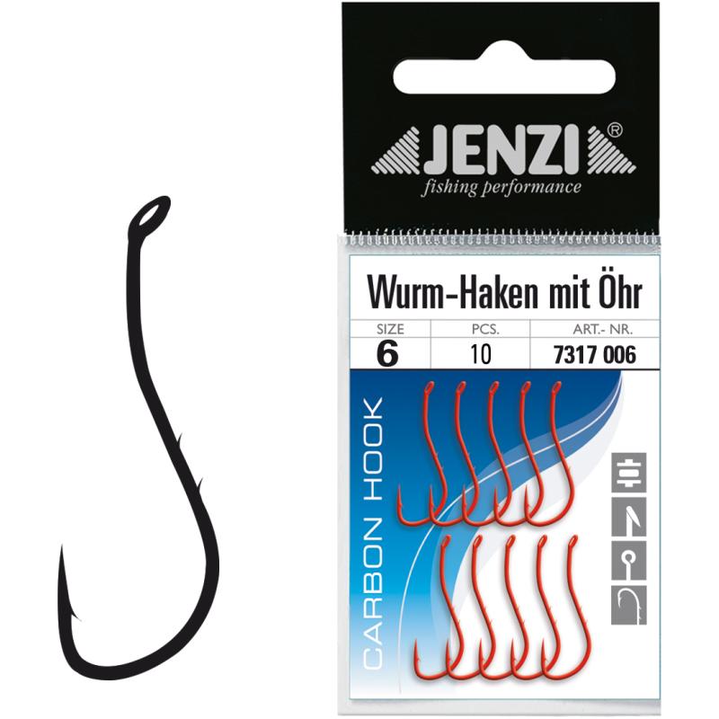 JENZI Wurmhaken mit &Ouml;hr lose Gr.6 rot