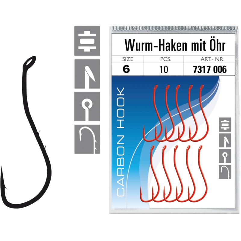 JENZI Wurmhaken mit &Ouml;hr lose Gr.6 rot
