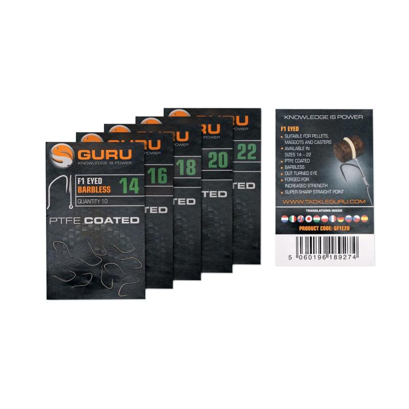 Guru F1 Eyed Hook Size 22 (Barbless/Eyed)