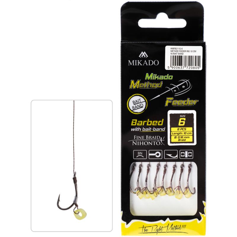 Method Feeder Rig mit Gummi Braid Maruseigo Haken Gr. 10/0.12mm/10cm 8St