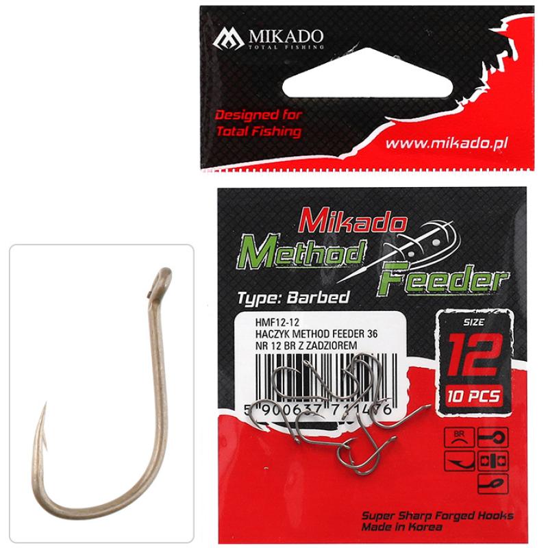 Produktbild Mikado Haken - Method Feeder - 36 Nr. 14 Br - mit Widerhaken - 10 Stck.