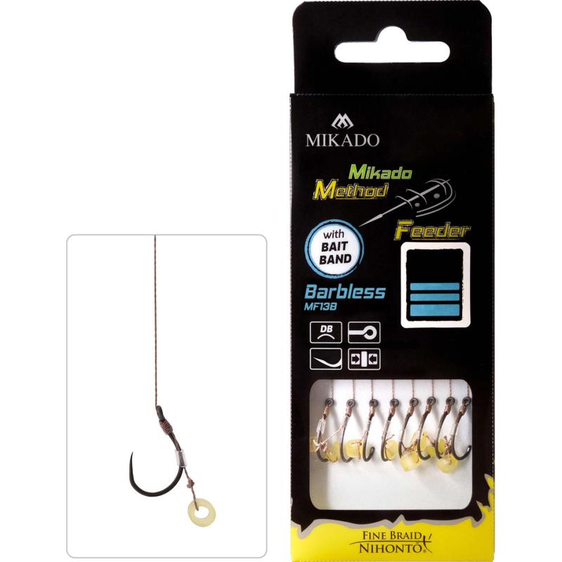 Mikado MethodFeederRig mit Gummi/o Widerhaken #10 braided0.12mm/10cm 8St