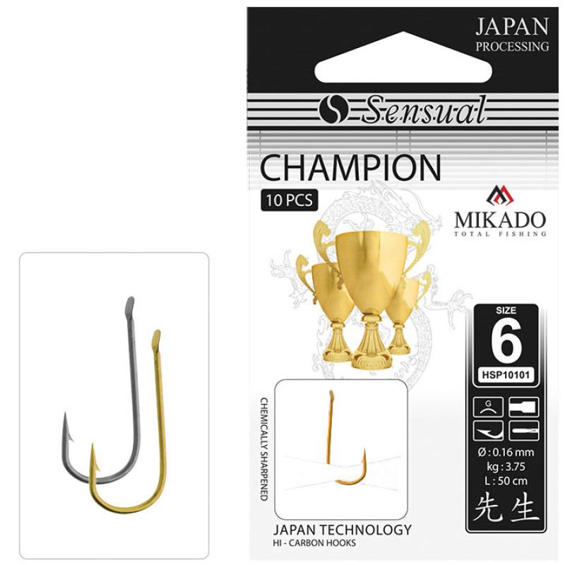 Mikado Gebundene Haken Sensual Champion Nr. 12 Ni / Schnur: 0.10mm/70cm 10 Stck.