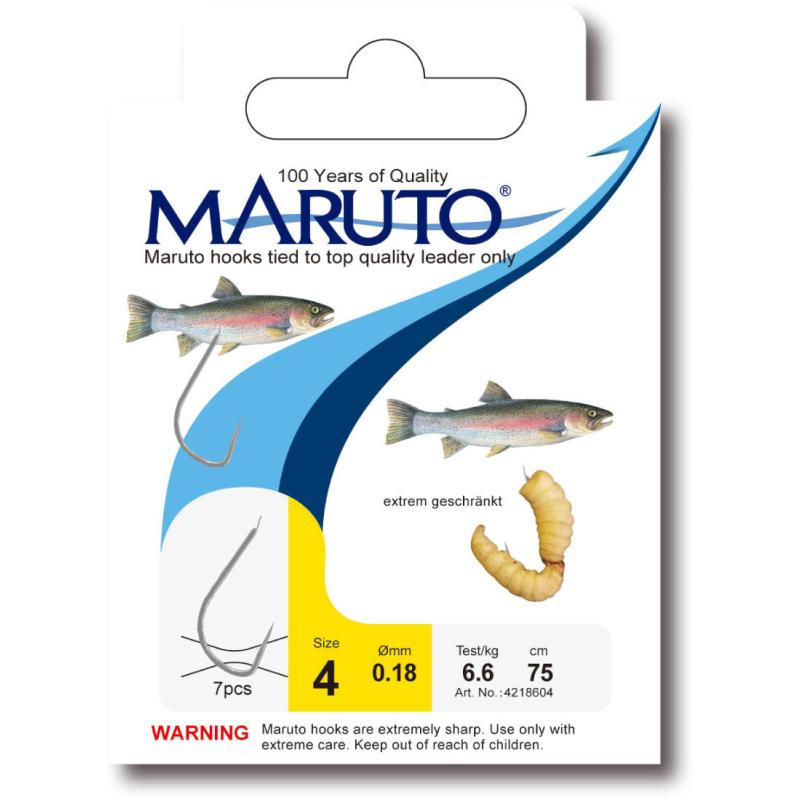 Maruto Bienenmadenhaken gebunden am 150cm Fluovorfach Gr 10 SB6