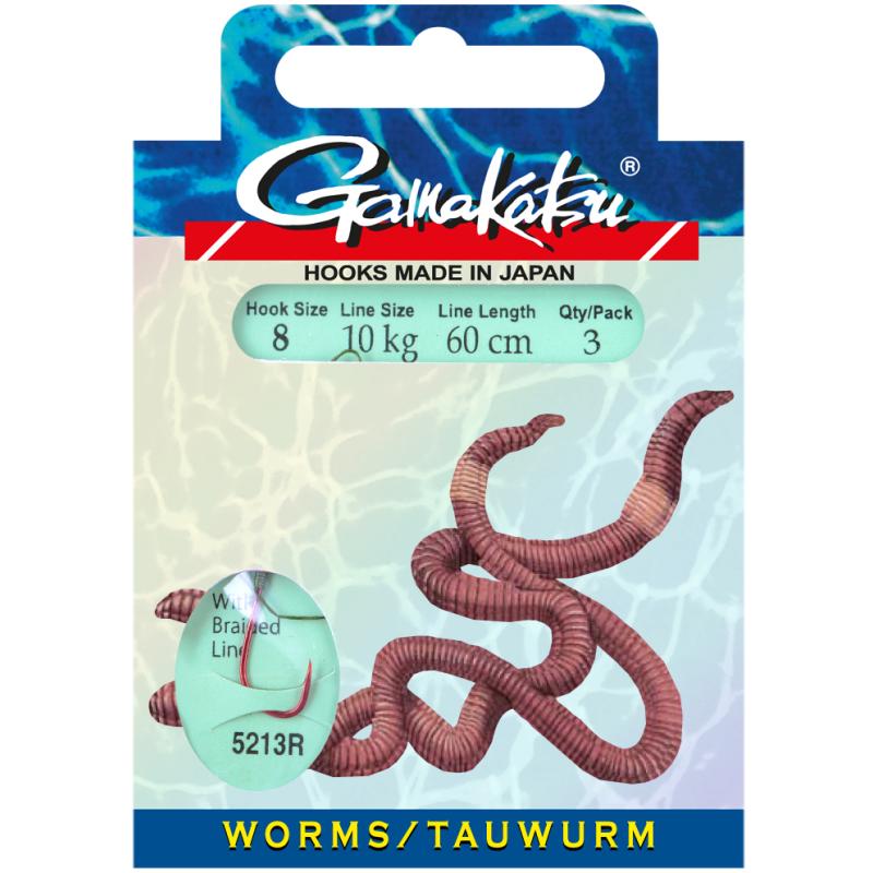 Gamakatsu Bkd-5213R Wurmhaken 60cm geflochten Gr. 6 Inhalt: 3 Stk.