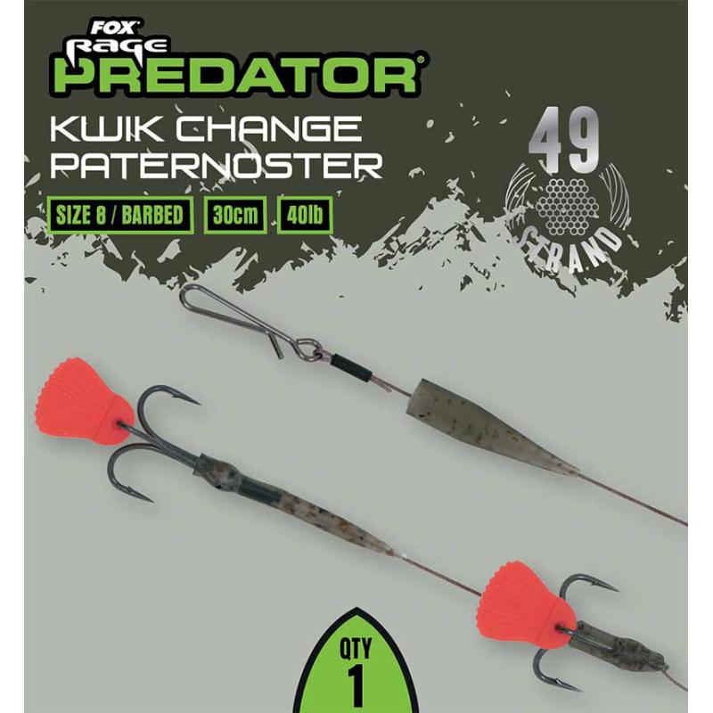 Fox Rage Predator Kwik Change Paternoster Trace 30cm Size 4 Barbed