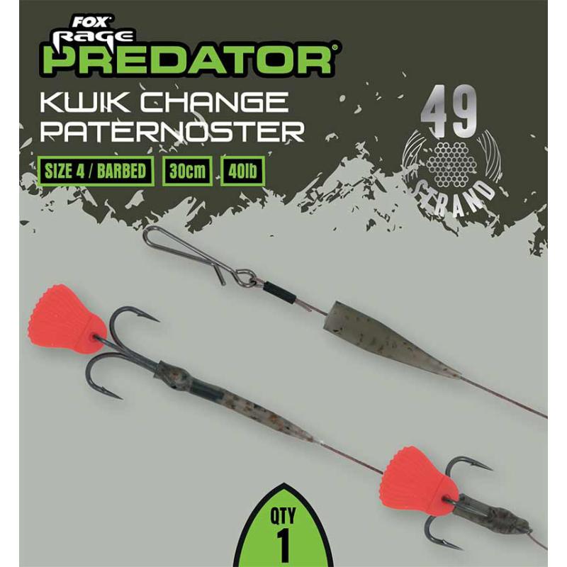Fox Rage Predator Kwik Change Paternoster Trace 30cm Size 6 Barbed