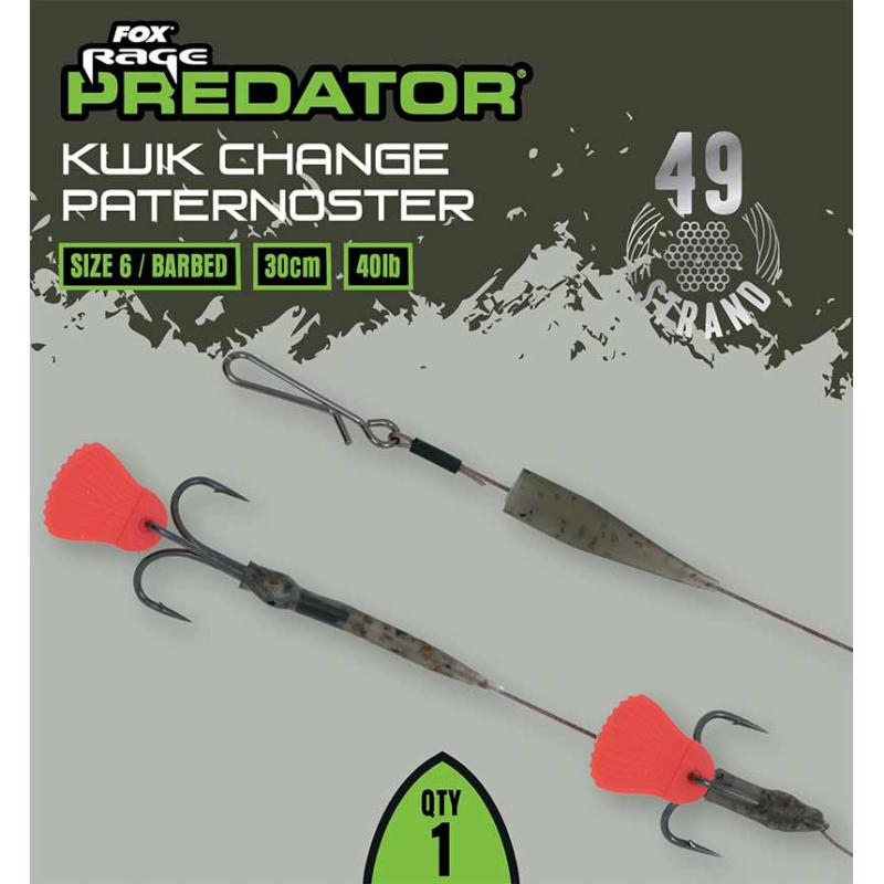 Fox Rage Predator Kwik Change Paternoster Trace 30cm Size 8 Barbed
