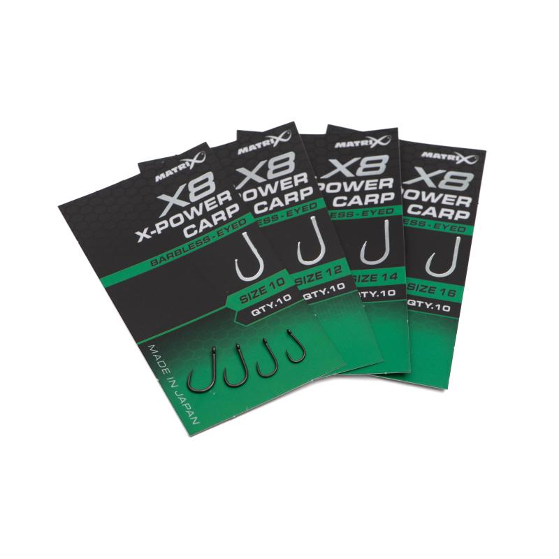 Matrix X8 X-Power Carp Size 16 Barbless - Eyed