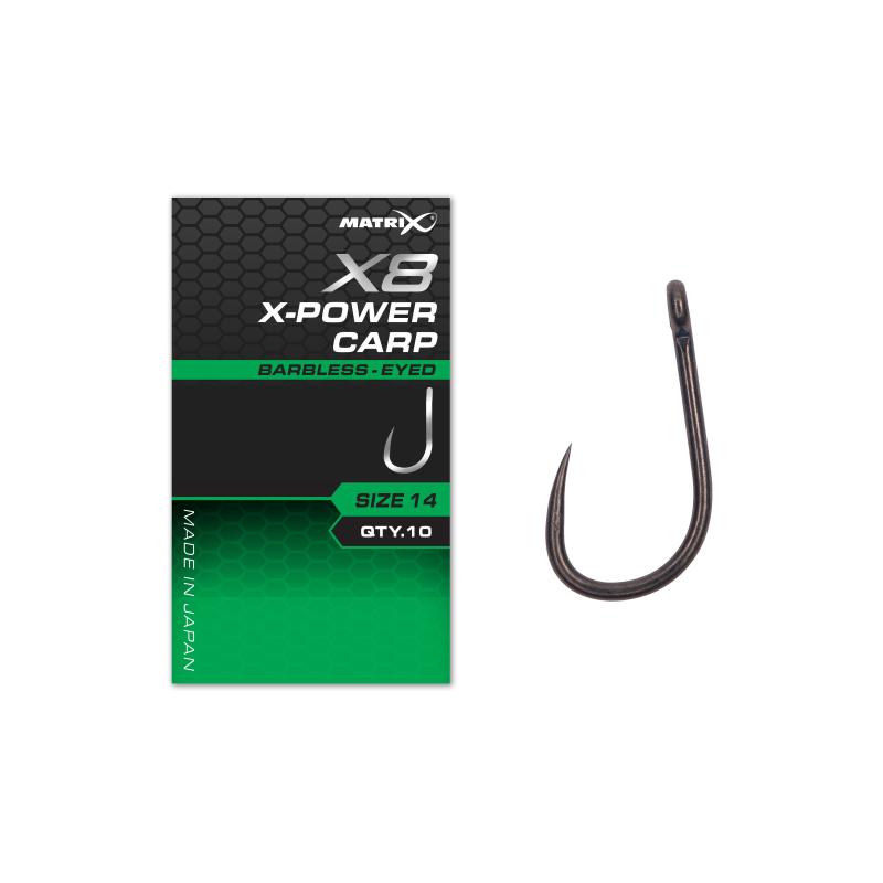 Matrix X8 X-Power Carp Size 10 Barbless - Eyed