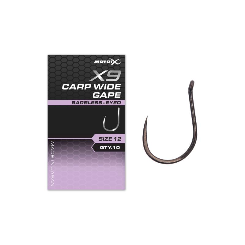 Matrix X9 Carp Wide Gape Size 10 Barbless - Eyed