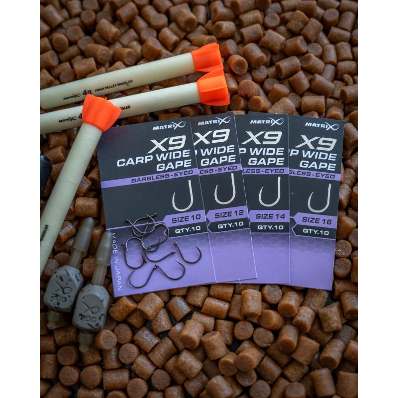 Matrix X9 Carp Wide Gape Size 10 Barbless - Eyed