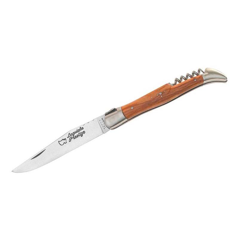 Au Sabot Laguiole-Messer, Sandvik 12C27-Stahl, Mattierte Edelstahl-Backen, Olivenholz, Korkenzieher