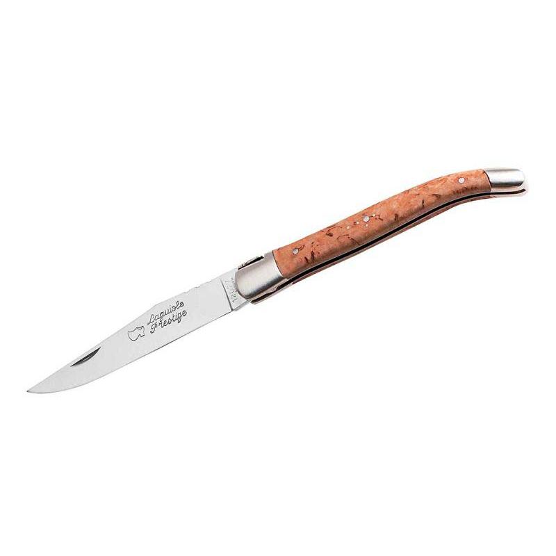 Au Sabot Laguiole-Messer, Sandvik 12C27-Stahl, Mattierte Edelstahl-Backen, Birkenholz, Zierschliff