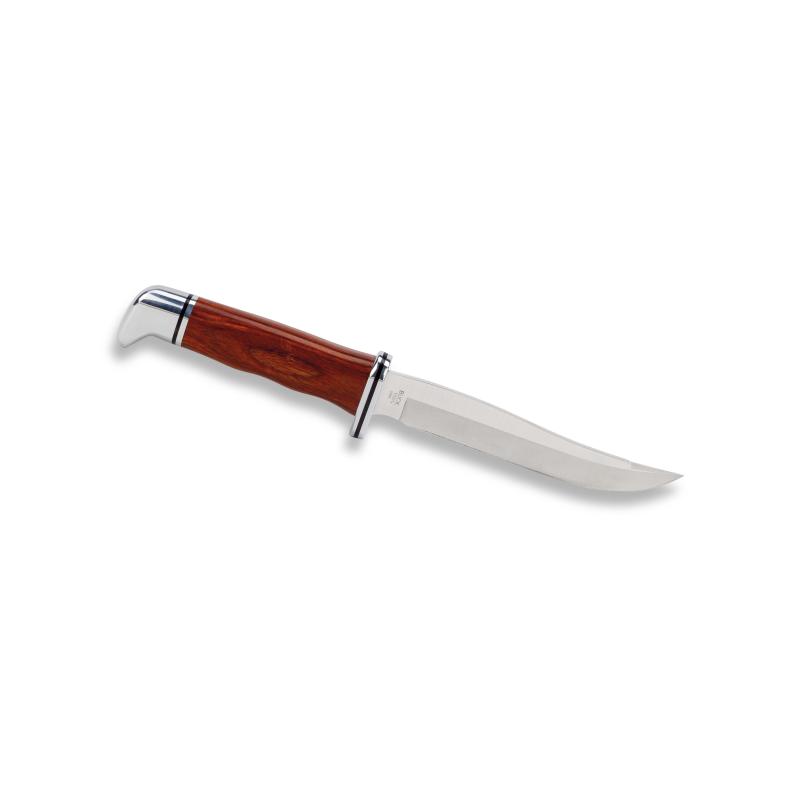 Buck 105 Pathfinder Outdoormesser, 420Hc Stahl, Rostfrei Dymalux Cocobolo-Holz Schwarze Lederscheide