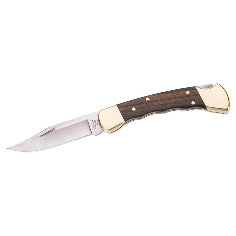 Buck 110 Folding Hunter Finger Grooved Taschenmesser, 420Hc Stahl Rostfrei Holz Messing Leder-Etui