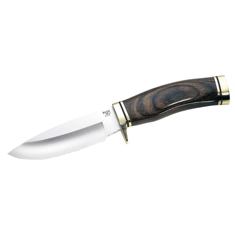 Buck 192 Vanguard Jagdmesser, 420Hc Stahl, Rostfrei, Pakkaholz-Griff, Messing-Backen, Lederscheide