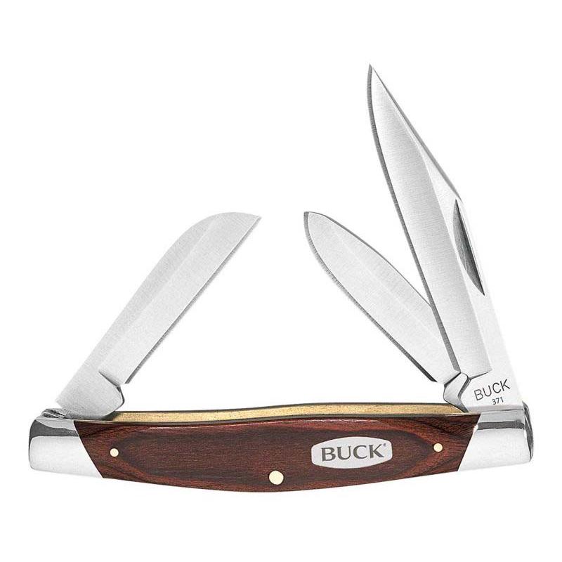 Buck 371 Stockman Taschenmesser 420J2 Stahl Rostfr. Neusilber-Backen Pakka Slipjoint 3 Klingen