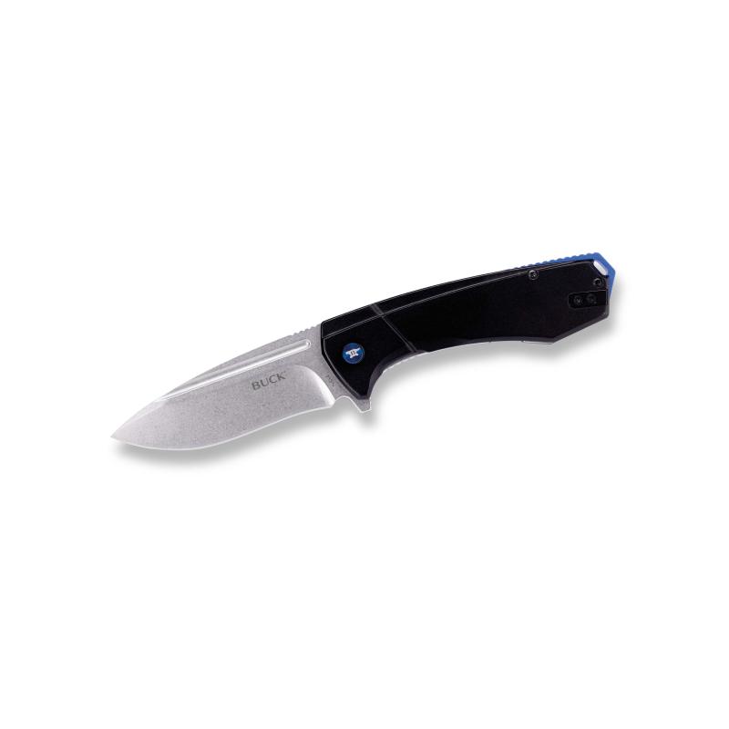 Buck 713 Ruckus Taschenmesser, Schwarz/Blau D2 Stahl Rostfrei Frame Lock Alu Deep Carry Taschenclip