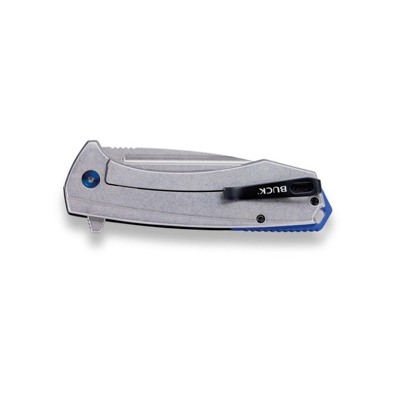 Buck 713 Ruckus Taschenmesser, Schwarz/Blau D2 Stahl Rostfrei Frame Lock Alu Deep Carry Taschenclip