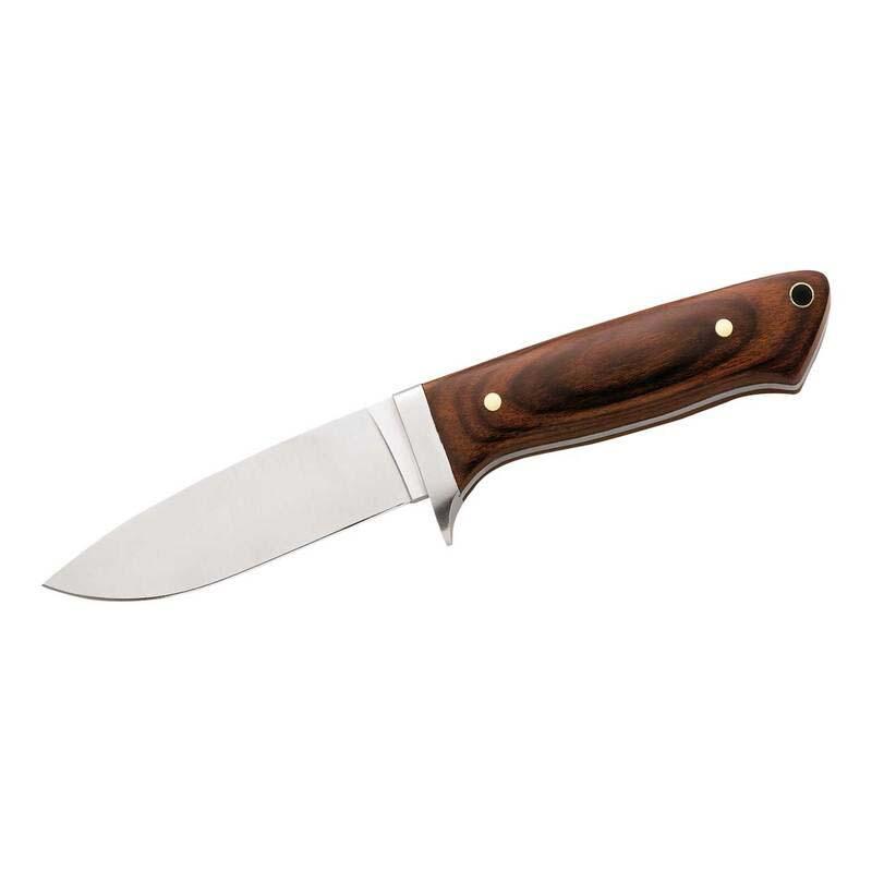 Cjh G&uuml;rtelmesser, Aisi 420 Stahl, Rostfrei, Droppoint-Klinge, Pakkaholz-Griff, Lederscheide