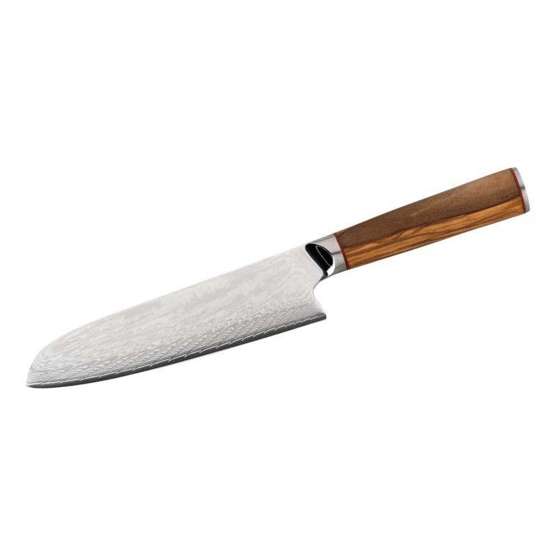 Cjh Kochmesser Santoku, 67-Lagen Damast, Kernlage Aus-10 Stahl, Olivenholz, Kurigata Griffform