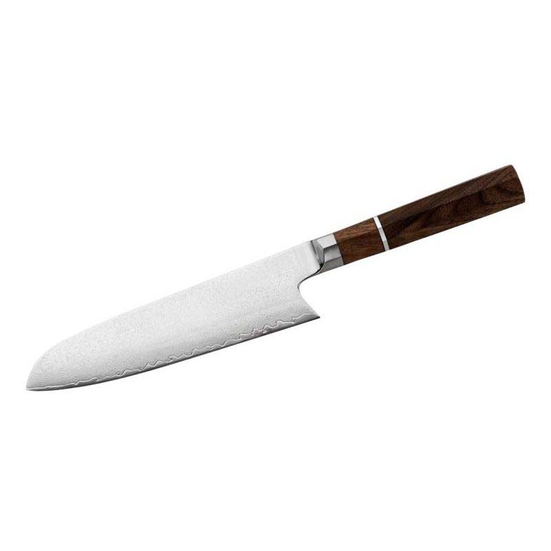 Cjh Kochmesser Santoku, 67-Lagen Damast, Kernlage Vg10 Stahl, Walnussholz-Griff, Hokkaku Griffform