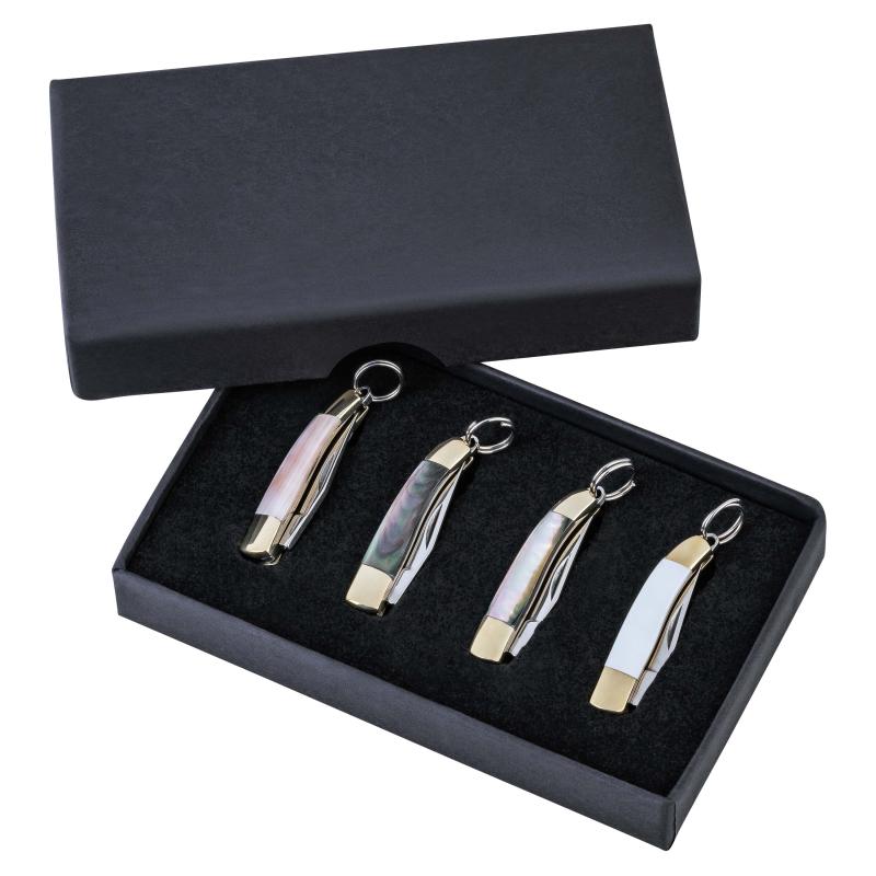 Cjh Mini-Messer, 4Er Set, Aisi 420 Stahl, Rostfrei, Abalone, Neusilber, Ring