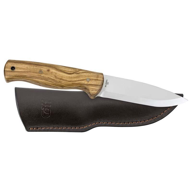Cjh Outdoormesser, D2 Stahl, Full Tank Konstruktion, Rostfrei, Olivenholz-Griff, Lederscheide
