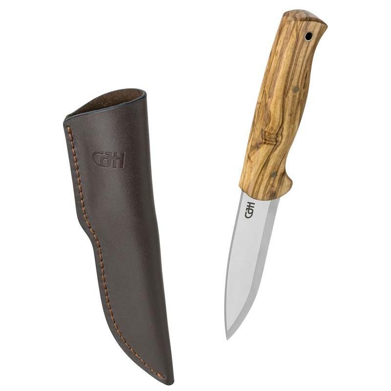 Cjh Outdoormesser, D2 Stahl, Full Tank Konstruktion, Rostfrei, Olivenholz-Griff, Lederscheide