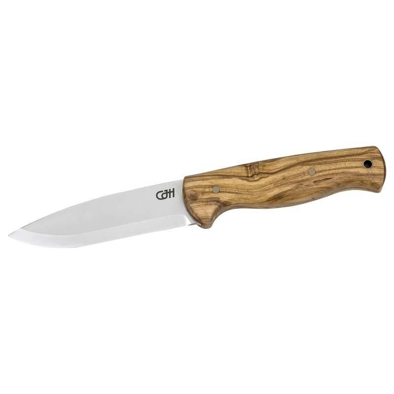 Cjh Outdoormesser, D2 Stahl, Full Tank Konstruktion, Rostfrei, Olivenholz-Griff, Lederscheide