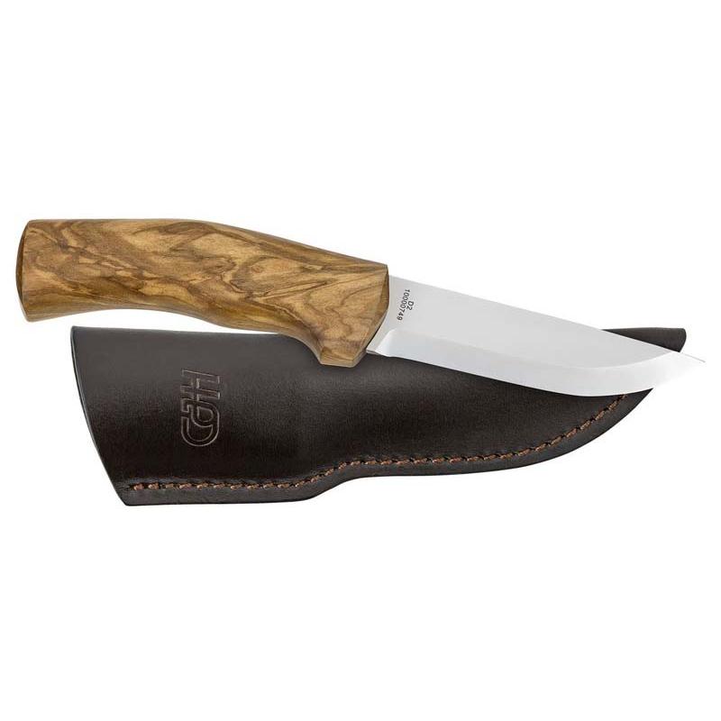 Cjh Outdoormesser, D2 Stahl, Rostfrei, Olivenholz-Griff, Lederscheide
