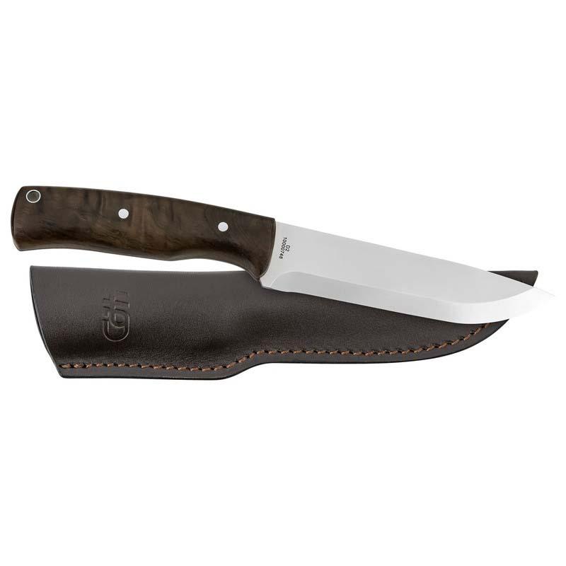 Cjh Outdoormesser, D2 Stahl, Full Tang Konstruktion, Rostfrei, Walnuss, Leder