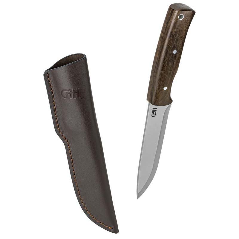 Cjh Outdoormesser, D2 Stahl, Full Tang Konstruktion, Rostfrei, Walnuss, Leder