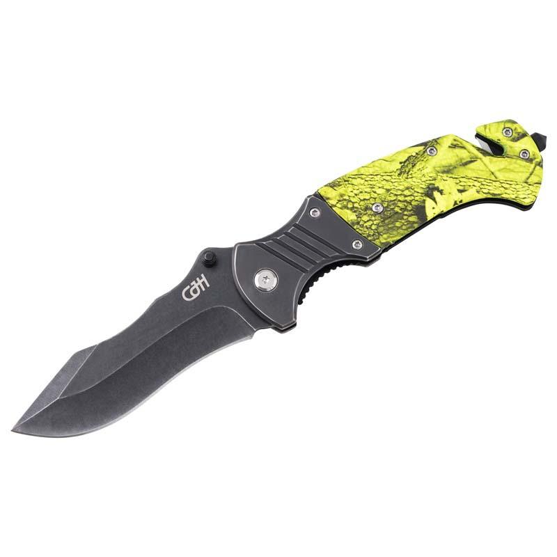 Cjh Rettungsmesser, 3Cr13Mov-Stahl, Beschichtet, Gurtschneider, Schlagdorn, Kunststoff-Griff, Clip