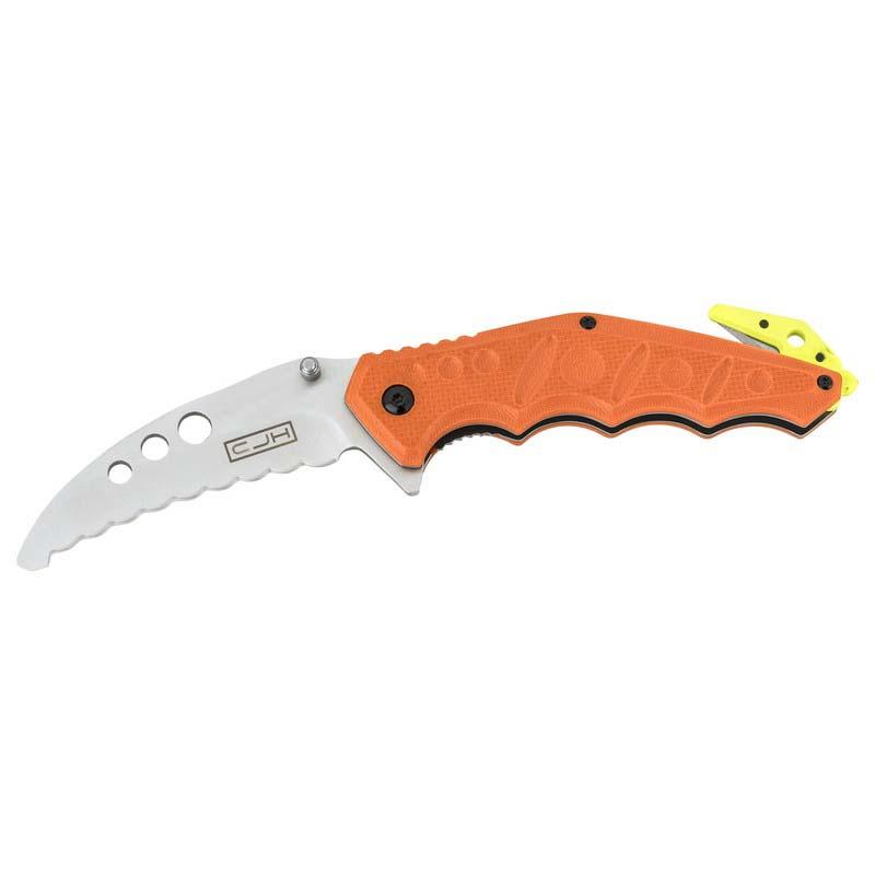 Cjh Rettungsmesser, Aisi 440 Stahl, Wellenschliff, G10, Gurt, Schlagdorn, Etui