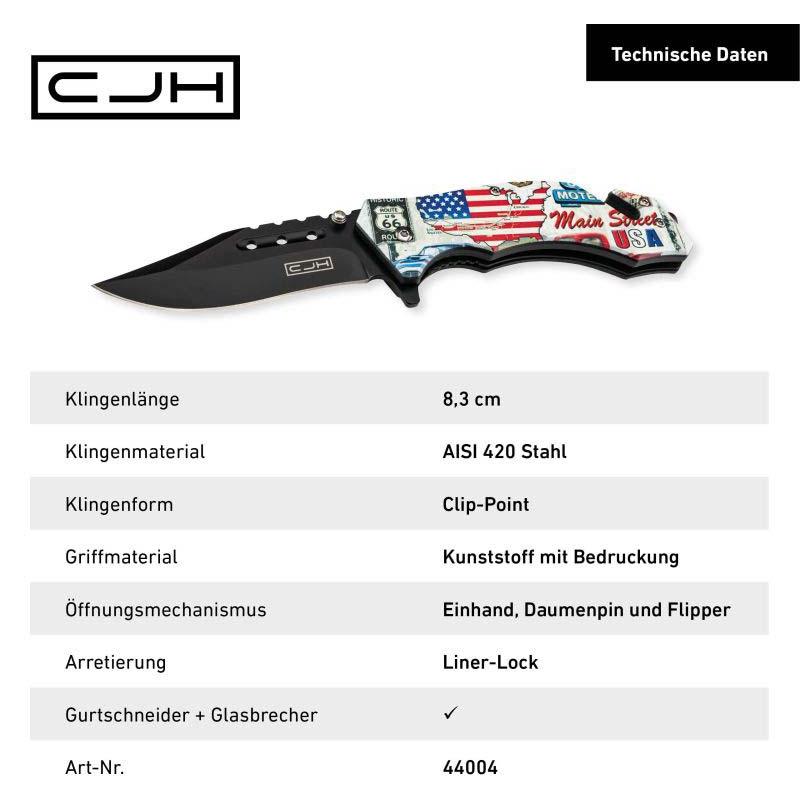 Cjh Rettungsmesser, Usa Flag, Aisi 420 Stahl, Rostfrei, Gurt, Glasbrecher